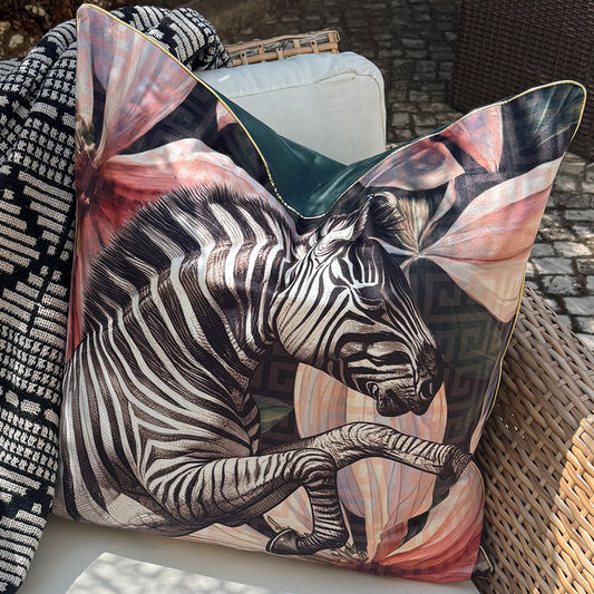 Leaping Zebra - Velvet Scatter with Feather Inner - 60x60cm