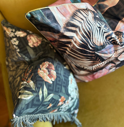 Zebra Dance - Velvet Scatter with Feather Inner - 60 x 60cm