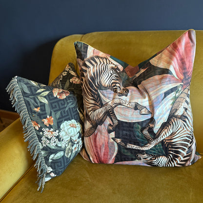 Zebra Dance - Velvet Scatter with Feather Inner - 60 x 60cm