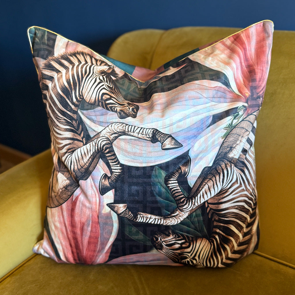 Zebra Dance - Velvet Scatter with Feather Inner - 60 x 60cm