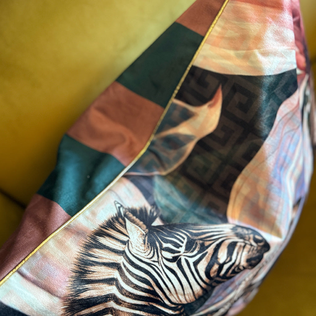 Zebra Dance - Velvet Scatter with Feather Inner - 60 x 60cm