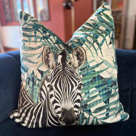 Zebra Jungle - Velvet Scatter with Feather Inner - 60x60cm