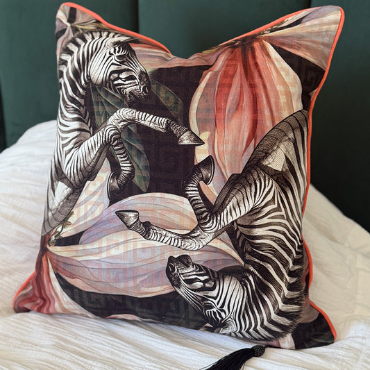 Zebra Dance - Cotton Scatter with Feather Inner - 50x50cm